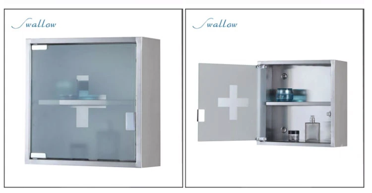 Wall Mounted Lock Stainless Steel Medicine Cabinet First Aid Cupboard Box