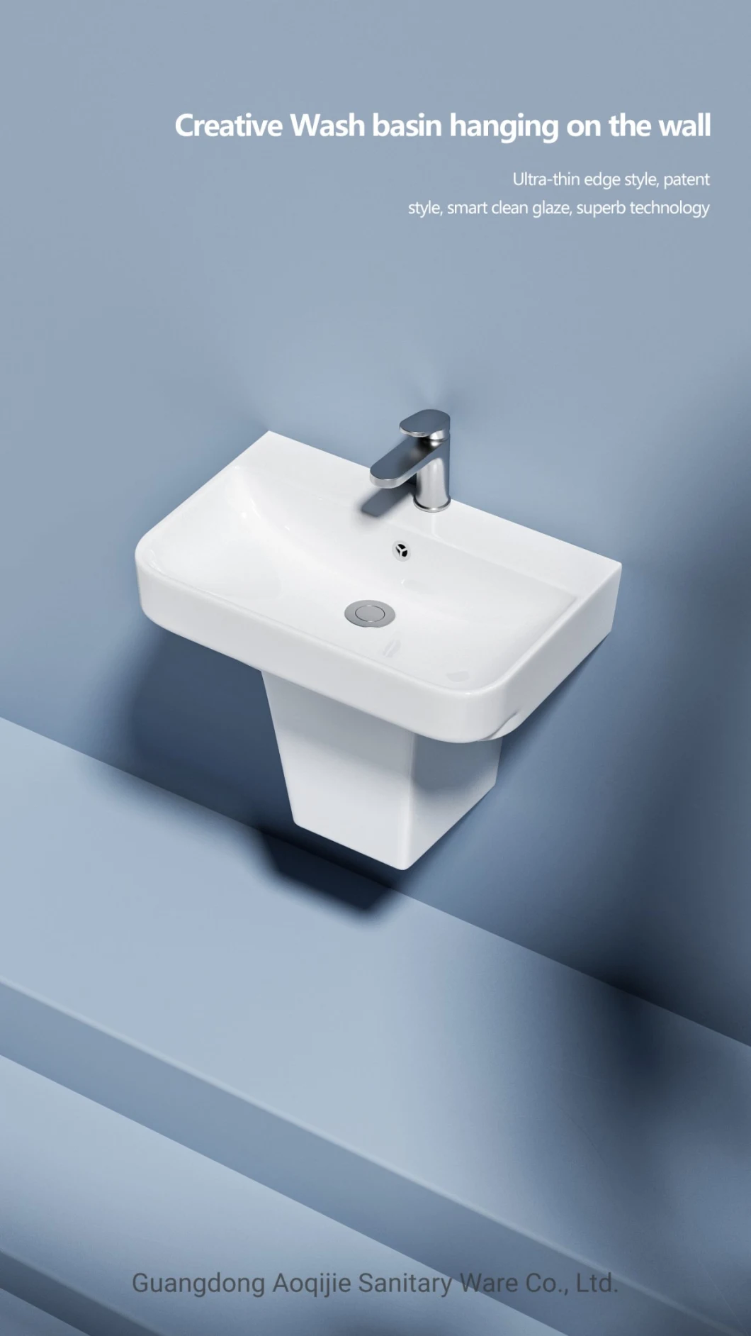 High Quality Wholesale Half Pedestal Washing Basin Bathroom Semi Pedestal Basin Unique Rectangle Sinks Art Basin