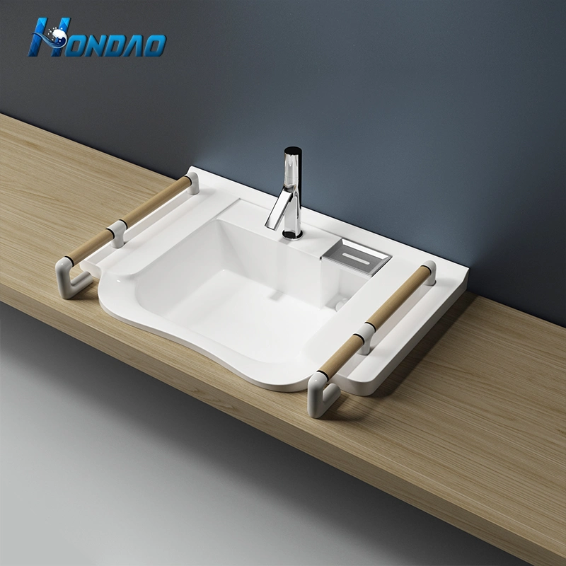 Modern High Quality Polished White Artificial Stone Wash Basin Wall Hung Acrylic Solid Surface Bathroom Sink for The Elder