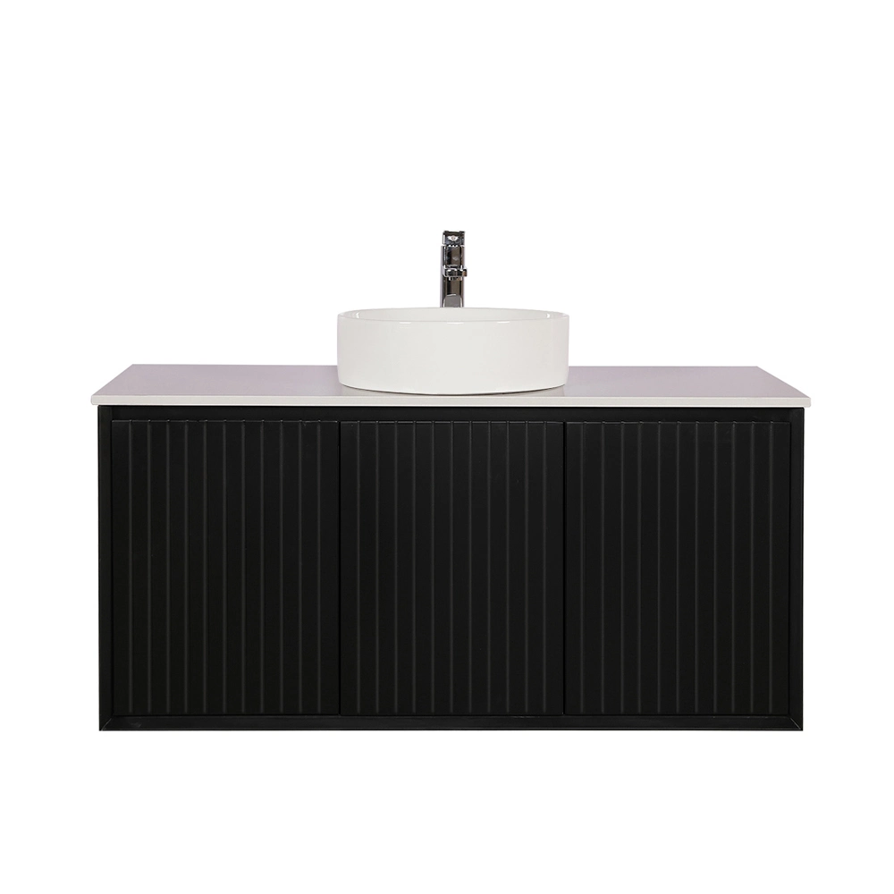 Bathroom Wall Hung Matte Black Vanity Cabinet with Stone Top 1200mm