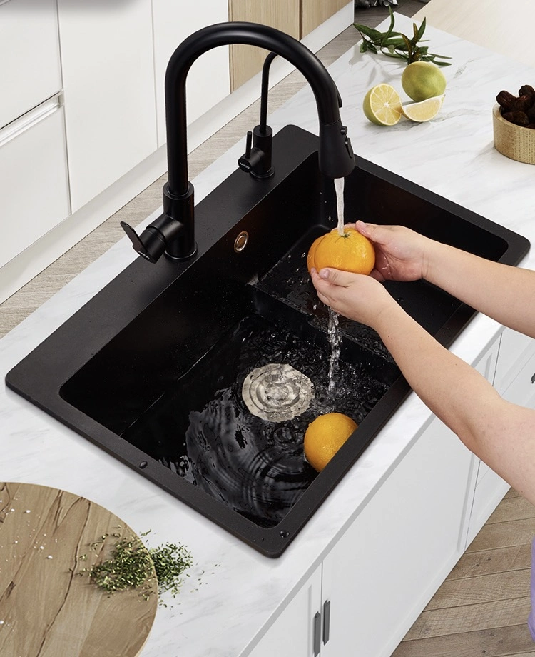 6846 Stain Resistant High Quality Black Double Bowl Sink Quartz/Resin Composite Kitchen Basin Modern Rectangular Basin