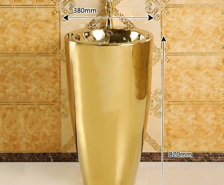 Modern Art Floor Standing Sanitary Ceramics Round Circular Golden Pedestal Wash Basin for Hotel