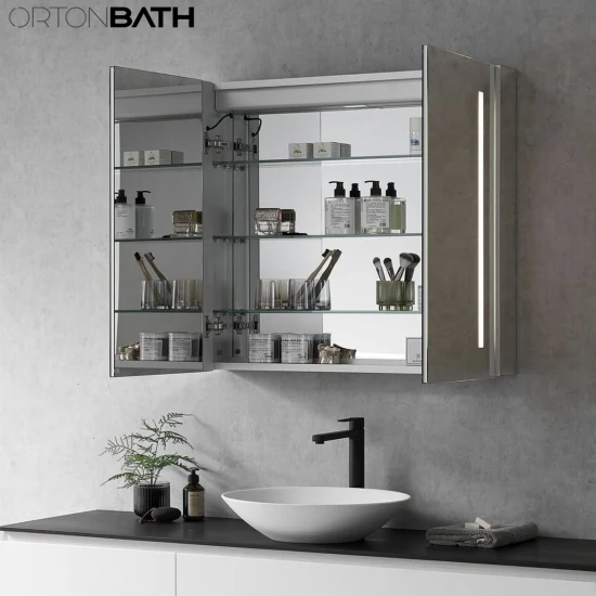 Ortonbath светодиодный зеркальный шкаф для ванной комнаты, черный шкаф для ванной комнаты с зеркалом, аптечка, аптечка для ванной комнаты, регулируемое настенное зеркало с диммером