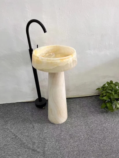 Натуральная каменная раковина на пьедестале для ванной комнаты, мраморная раковина